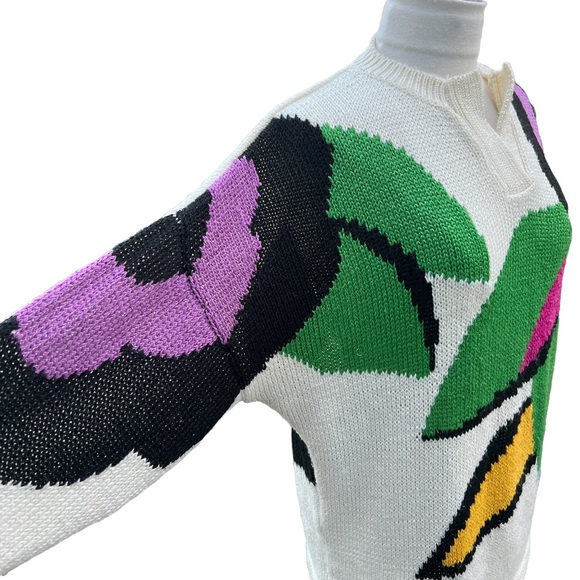 VINTAGE HAND LOOMED Sweater Floral Design Excellent Pre-Owned Condition Medium - Picture 2 of 10